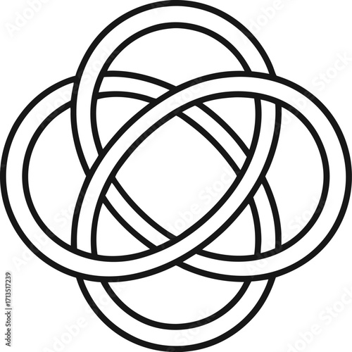 Simple loop knot line art, single stroke design, top view, white background.