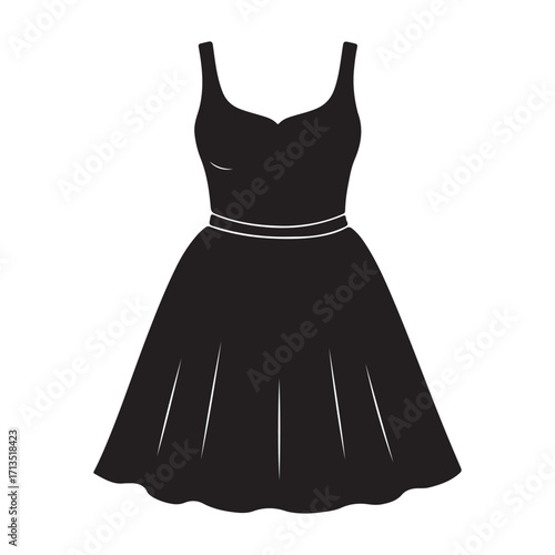 Elegant black dress with sweetheart neckline and flared skirt classic silhouette for fashion designs and apparel templates