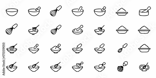Collection of kitchen tools including bowls whisks mortars and pestles in various arrangements and combinations