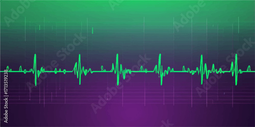 Green ECG heartbeat wave graph on a medical monitor illustrating the pulse and rhythm of a healthy heart