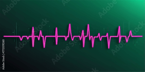 The green ECG cardiogram wave on the monitor illustrates a regular heartbeat and pulse for medical health