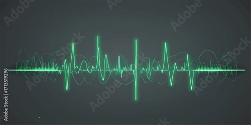 The green line of the ECG monitor displays a rhythmic heartbeat wave, illustrating the medical pulse rate