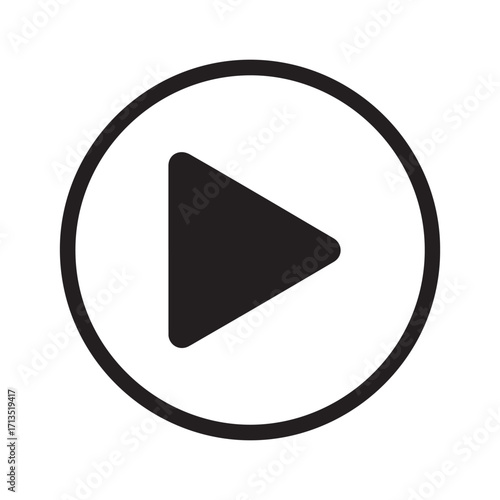 Black and white vector play button icon isolated on white background