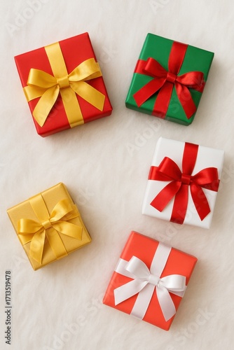 Wallpaper Mural Colorful Wrapped Gifts with Bows on Soft White Background Perfect for Holiday Celebrations and Festive Seasons with a Touch of Cheer and Joy Torontodigital.ca