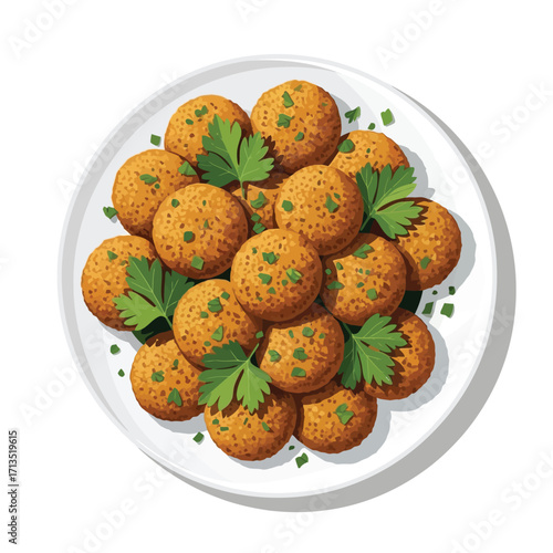 Delicious Falafel Balls Served on a White Plate with Fresh Parsley A Middle Eastern Vegan Delight
