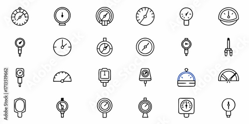 Collection of various outline style gauges and meters for measuring pressure and other properties