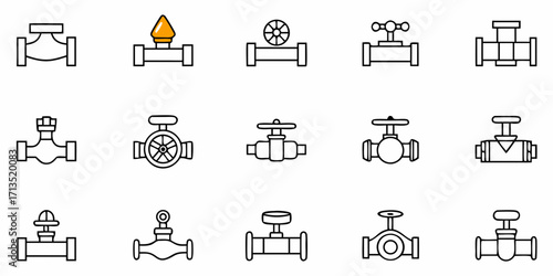 Illustration of various pipe and valve configurations used in plumbing and industrial applications