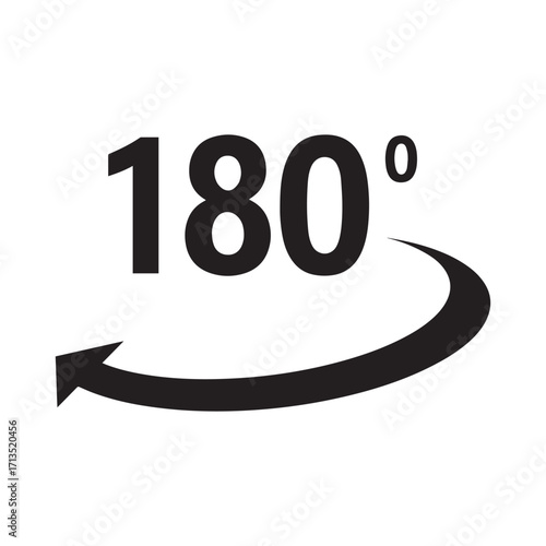 Black and white vector illustration of 180 degrees isolated on white background