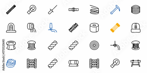 A collection of various industrial and construction related tools and equipment icons in black outline