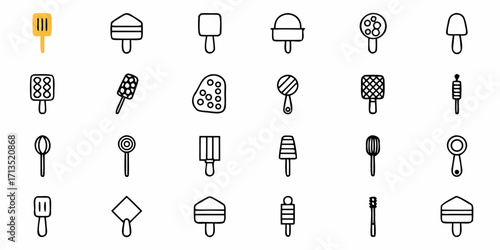 Collection of various ice cream and lollipop icons with different shapes and styles in a grid layout