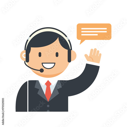 Friendly Customer Service Representative Icon with Headset and Speech Bubble