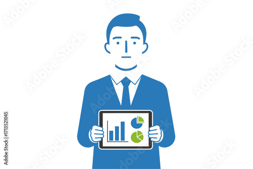 Business Professional Presenting Financial Data on Tablet A Simplified Illustration