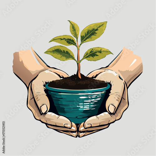 Caring Hands Nurturing Growth, A Visual Metaphor of Protection and Environmentalism