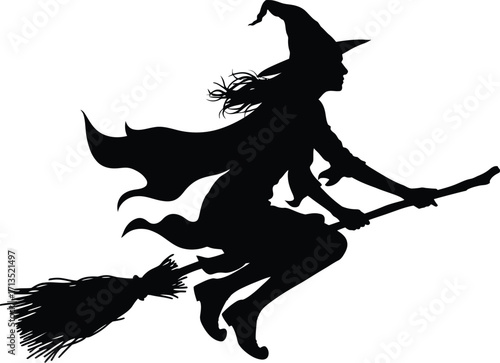 Flying witch silhouette with broomstick vector