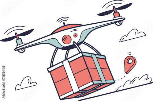 Flat vector illustration delivery drone carrying package