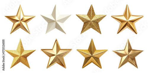 PNG Golden stars with diverse textures, element set on transparent background
