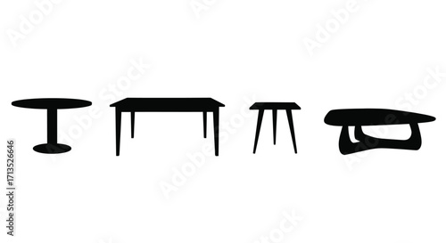 Collection of silhouette modern furniture objects including tables and stools vector