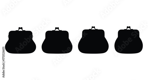 Four black coin purses lined up isolated on white displaying minimalist accessory collection vector