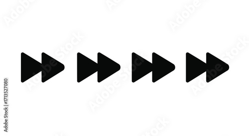 Four black forward fast forward arrows arrayed horizontally digital graphic vector