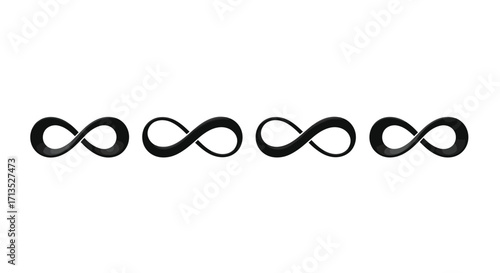 Four black infinity symbols in a row representing endless possibilities and eternity vector