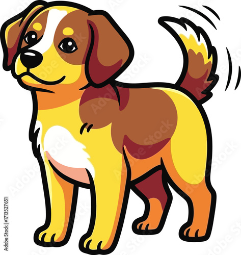 a joyful beagle puppy a whimsical cartoon illustration, isolated on transparent background