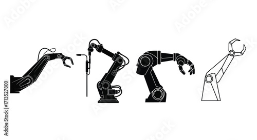 Robotic arms in motion showing industrial automation and mechanical precision vector