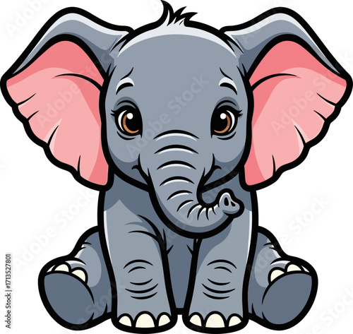adorable baby elephant gentle giants peaceful pose, isolated on transparent background
