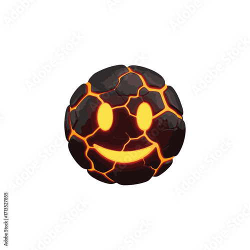 3D vector icon, emoji shaped like a glowing lava rock with smiling cracks, fantasy 3D