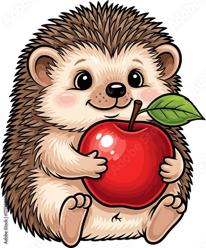 adorable hedgehogs sweet apple treat a delightful harvest illustration, isolated on transparent background