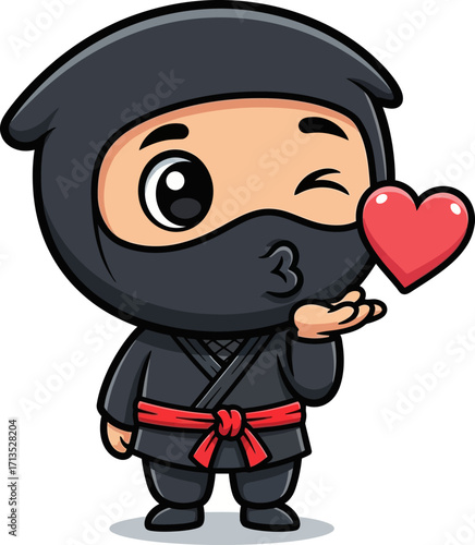 adorable ninjas stealthy kiss a secret valentines day surprise, isolated on transparent background