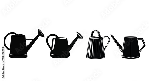 Set of four silhouette watering cans for garden and plant care equipment vector