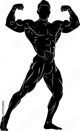 bodybuilders silhouette a monochromatic masterpiece of strength, isolated on transparent background
