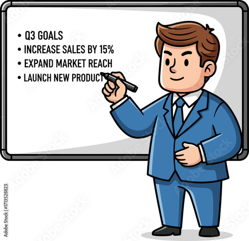 businessman planning strategic q3 growth expanding market reach and sales, isolated on transparent background