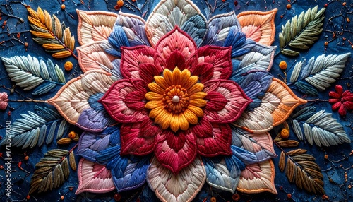 Detailed embroidered floral mandala