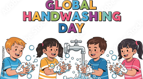 Enthusiastic children washing hands with soap for global handwashing day