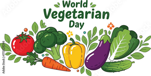 Celebrate world vegetarian day with fresh vegetables healthy food concept with tomato, pepper, and eggplant