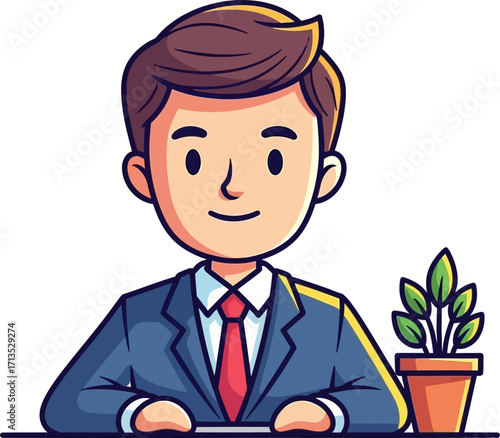 confident businessman at desk ready for success, isolated on transparent background
