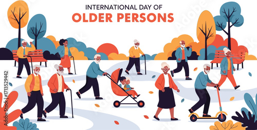 Celebrate international day of older person with people walking in park elderly people enjoying outdoor activities