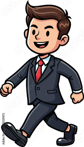 confident cartoon businessman walking towards success, isolated on transparent background