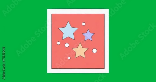 White-framed coral square appearing on clear canvas pulsing glitch around fixed stars for emphasis