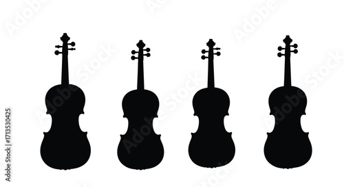 Four black violin silhouettes arranged in a row on a vector