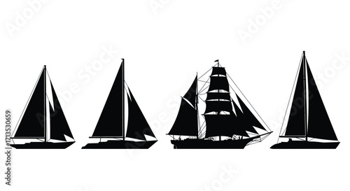 Collection of silhouette sailboats nautical maritime vessels for maritime themes vector