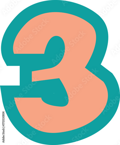 Bold number three graphic, playful design for countdowns, events, or educational resources
