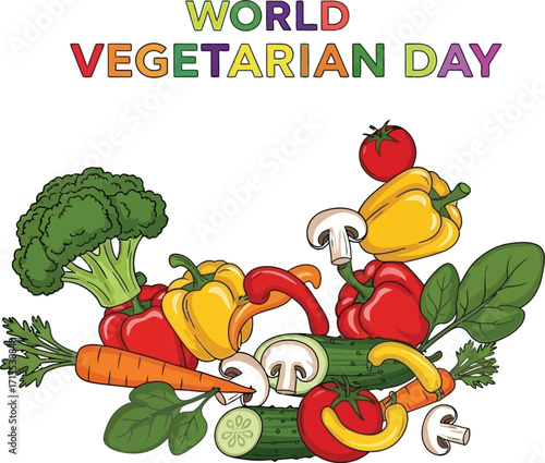 Colorful assortment of fresh vegetables, celebrating world vegetarian day with healthy food
