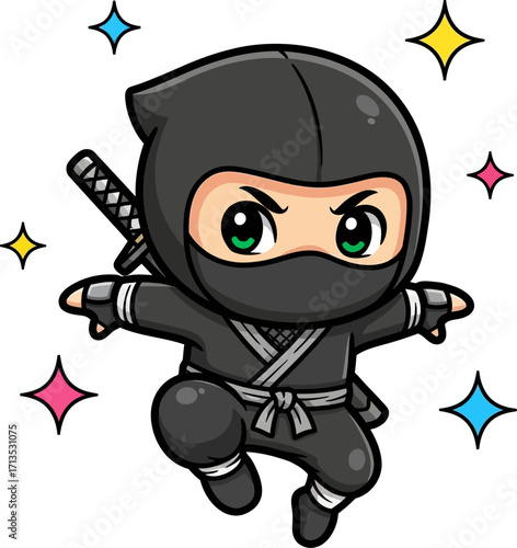 little ninjas stealthy strike a cute cartoon adventure, isolated on transparent background