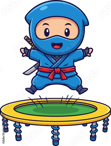 mini ninjas awesome trampoline jump a joyful cartoon adventure, isolated on transparent background