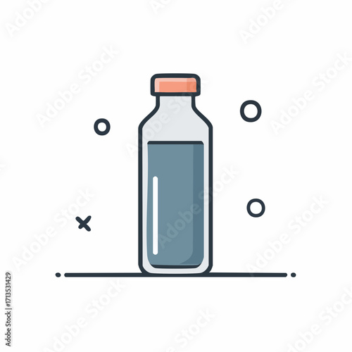 Simple illustration of a clear bottle filled with a light blue liquid, representing a beverage or medicine