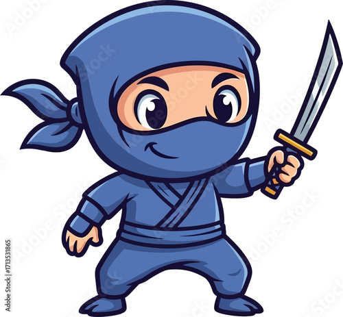miniature blue ninja a cartoon characters silent, stealthy mission, isolated on transparent background