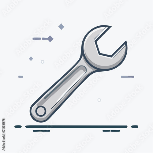Cartoon illustration of a wrench tool, perfect for repair and maintenance projects