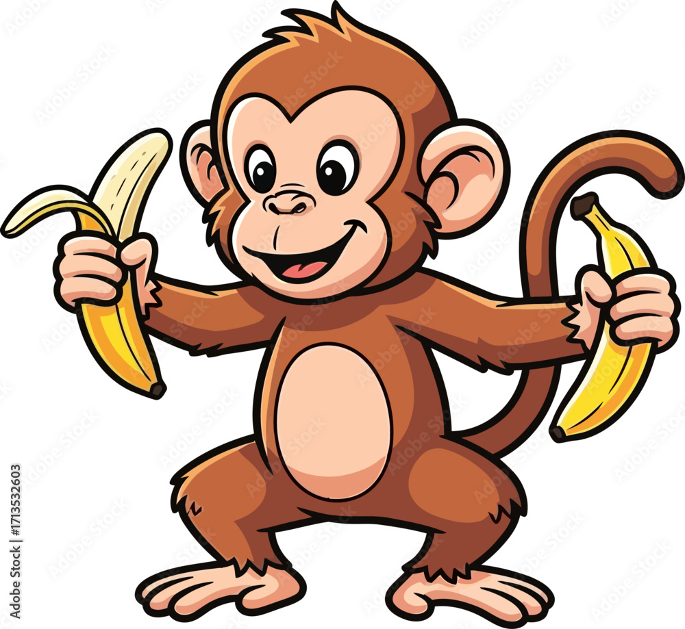 Obraz premium playful monkeys banana bonanza a delightful tropical treat, isolated on transparent background